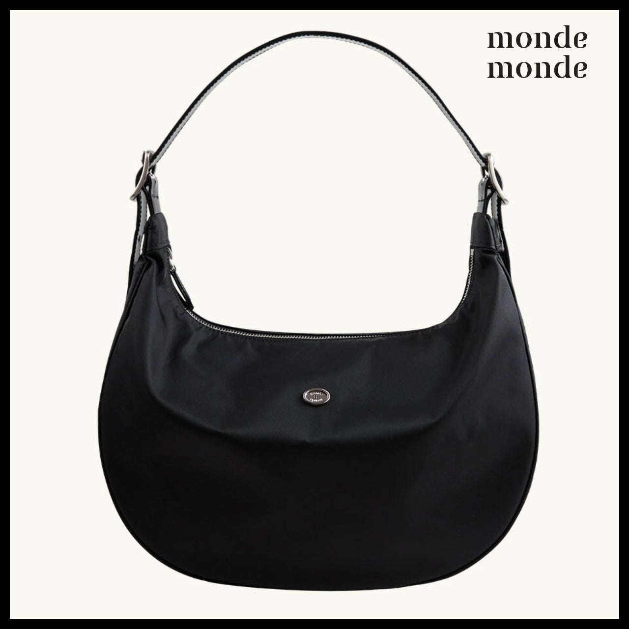 【monde monde】Classic Button Half Moon Nylon Bag (2 Colors)