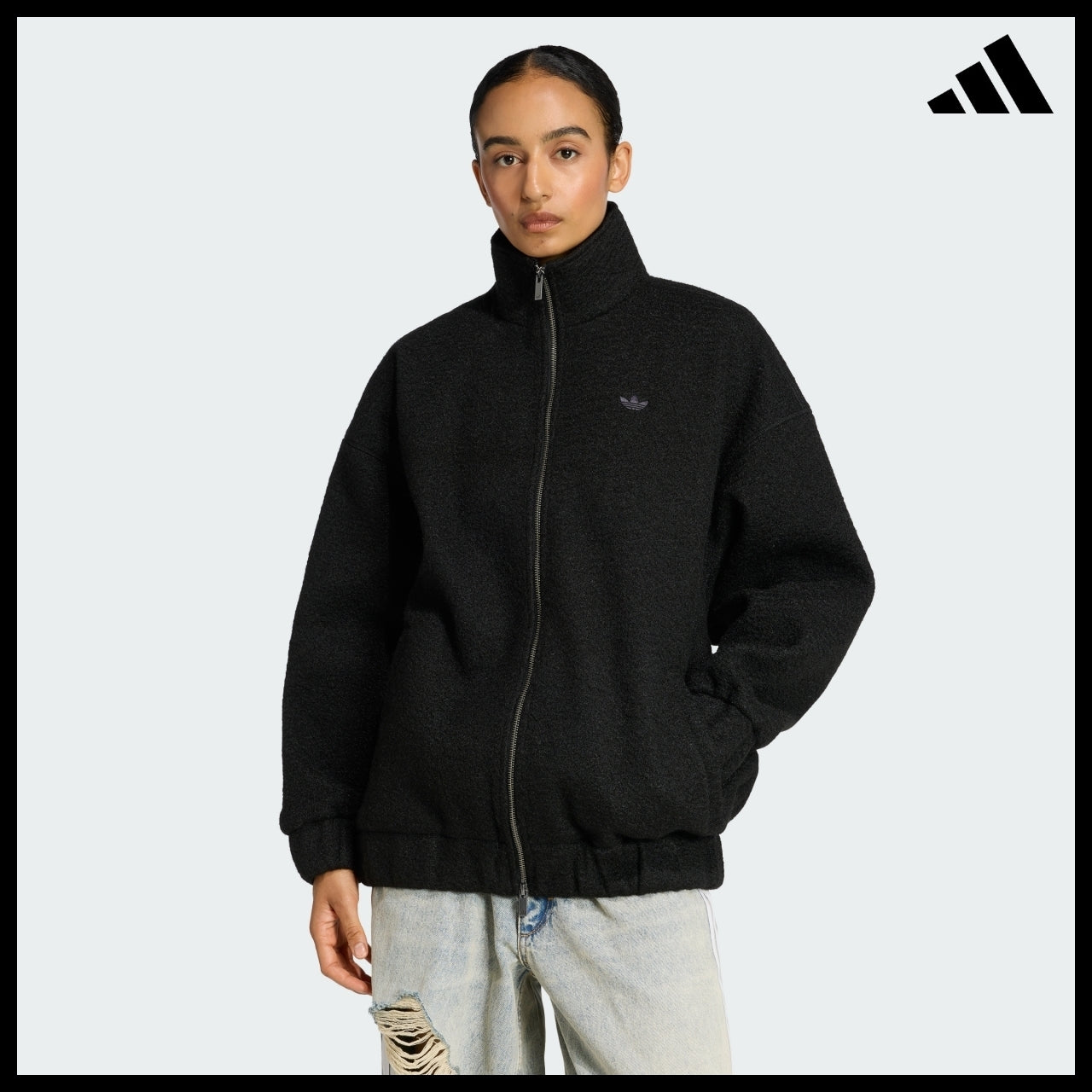 【ADIDAS】Fleece Black Full Zip Jacket Fleece Jacket
