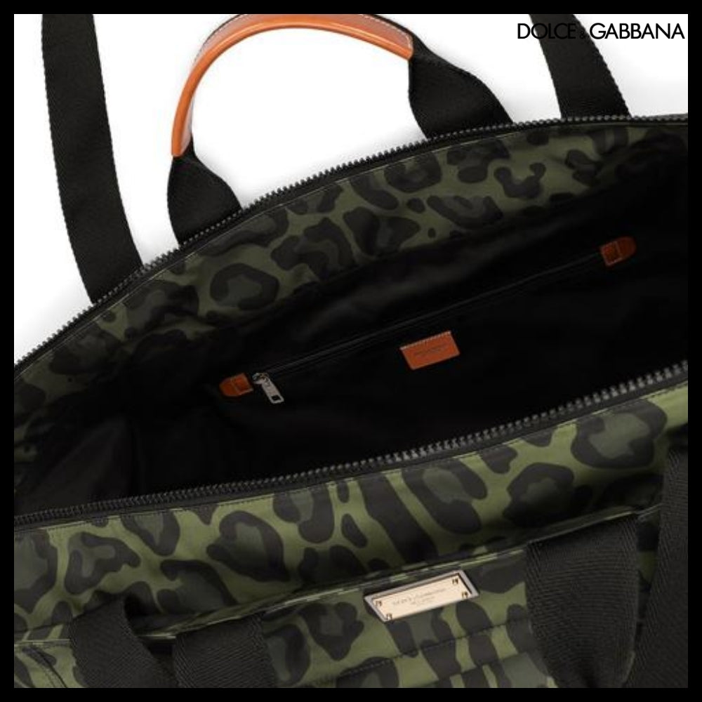 【Dolce&Gabbana】NYLON TRAVEL BAG LEOPARD PRINT GREEN TAG