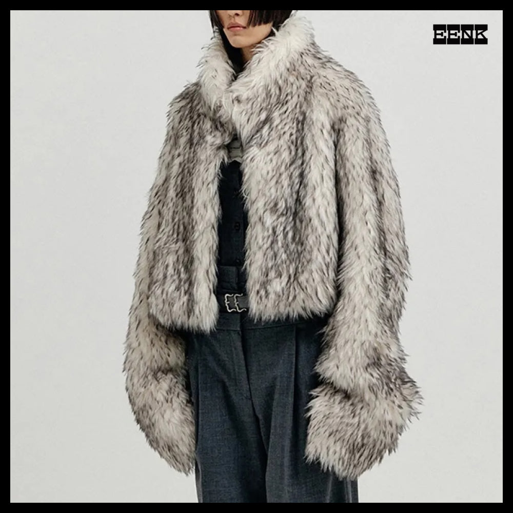 【EENK】FAUX FUR SHORT COAT Light Grey