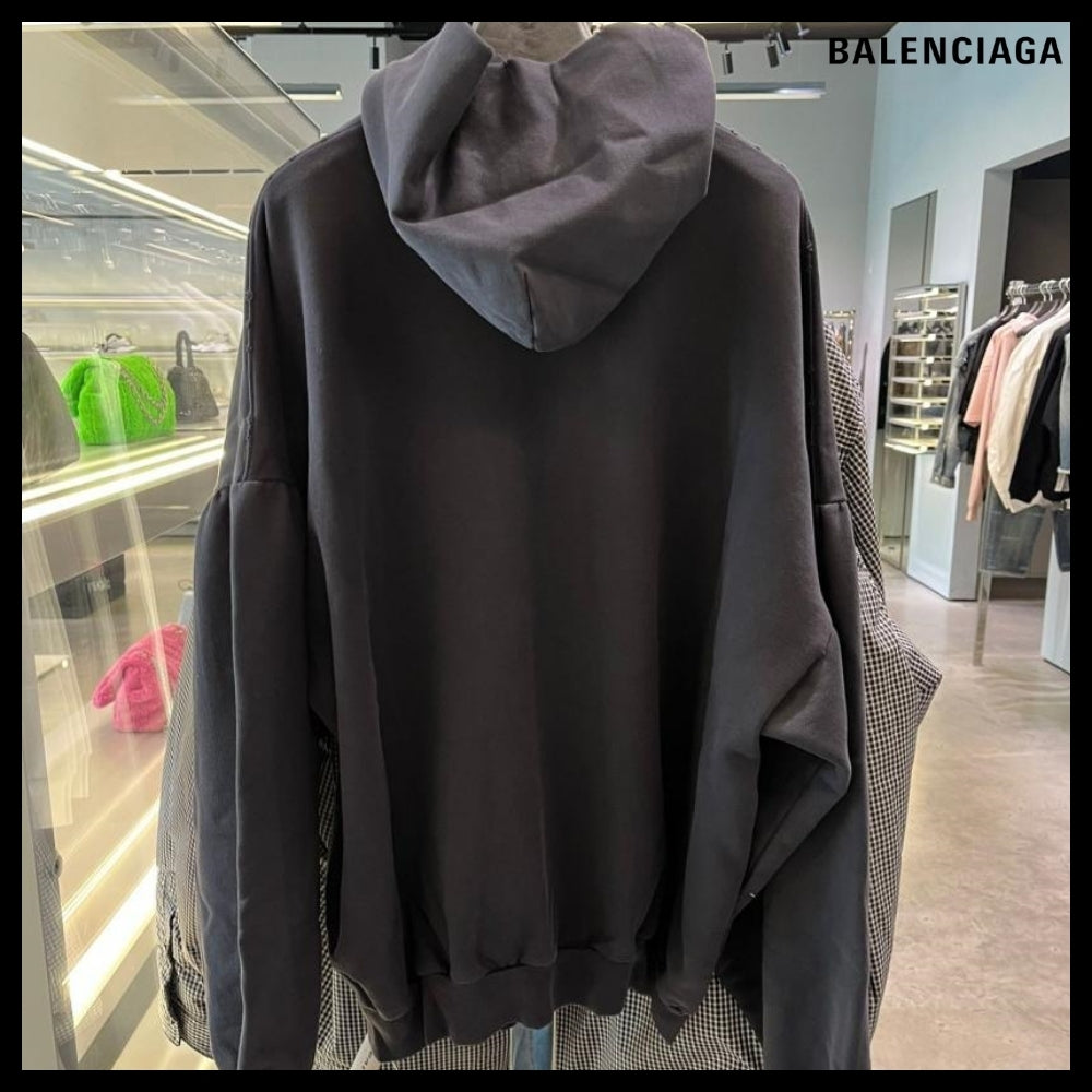 【BALENCIAGA】Round Hoodie Faded Black White