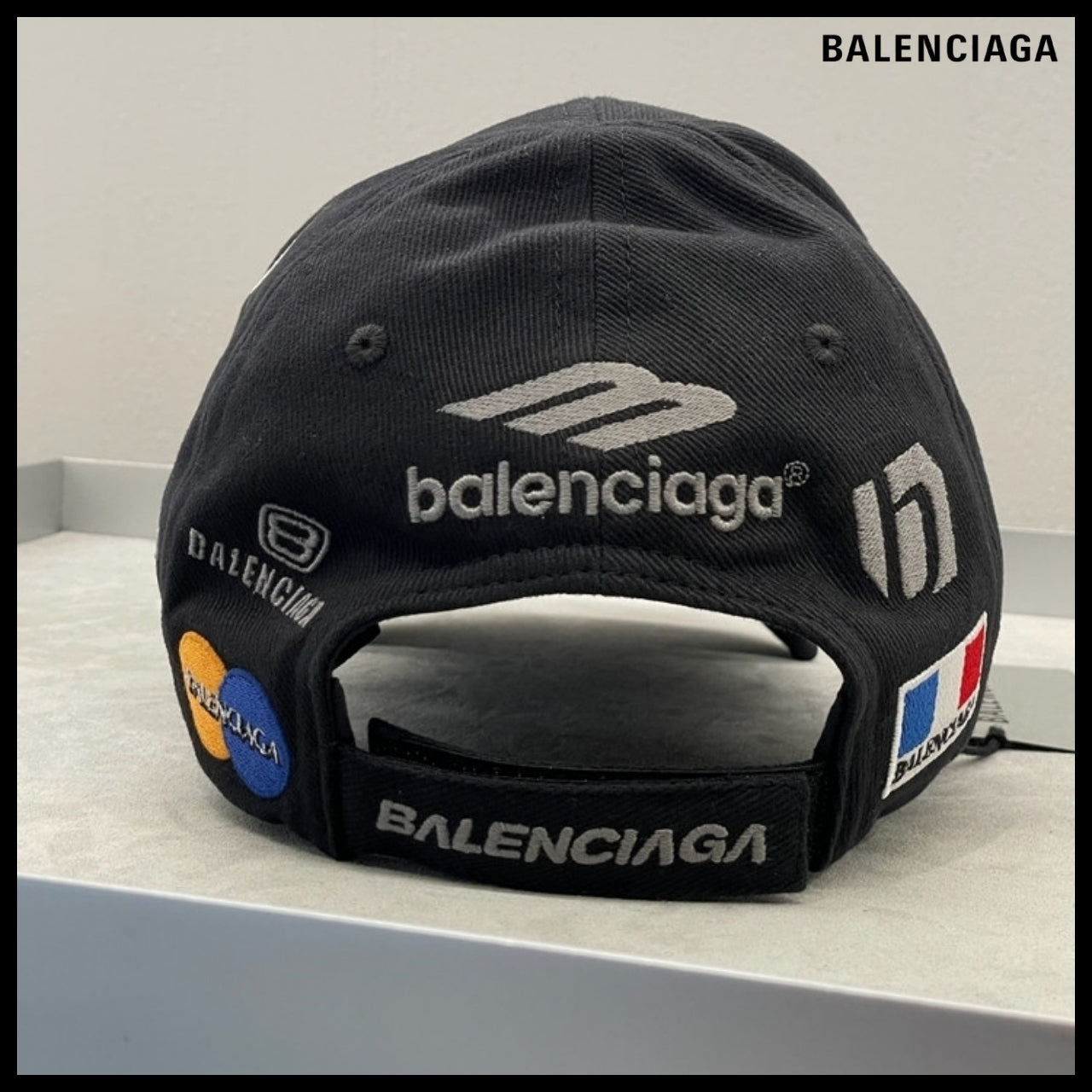 【BALENCIAGA】Racer Embroidered Drill Cotton Ball Cap Black