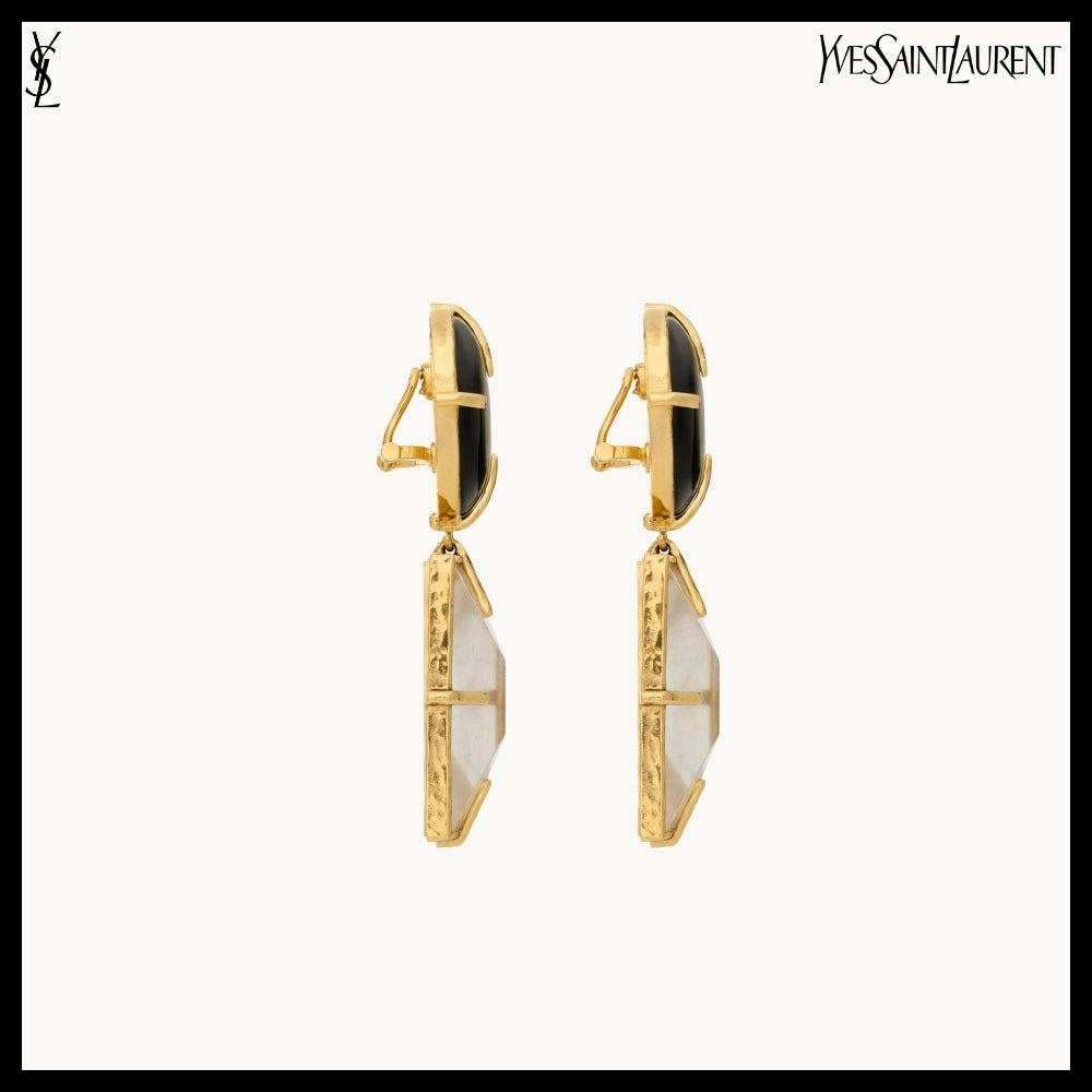 【Saint Laurent】Crystal Rock Pendant Earrings