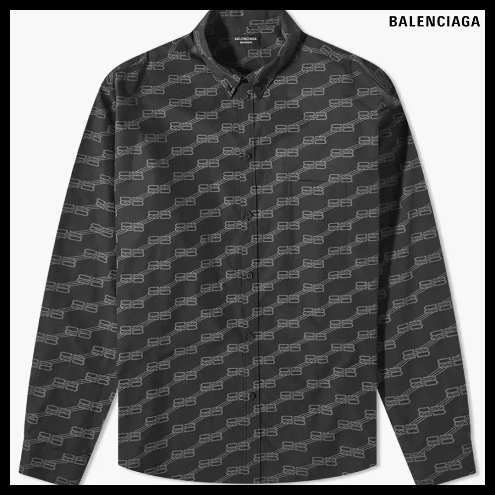 【BALENCIAGA】BB Monogram Long Sleeve Shirt Large Fit Grey