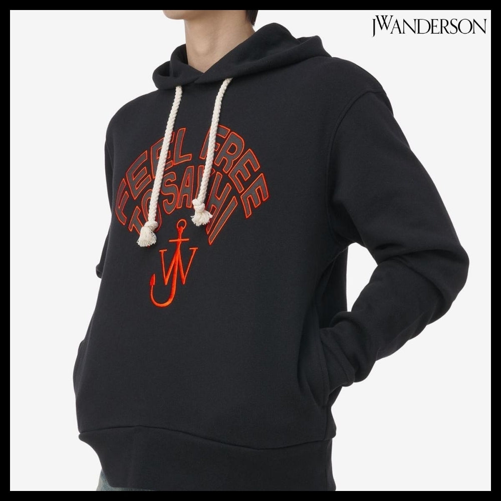 【J W ANDERSON】Embroidered Logo Drawstring Hoodie Black