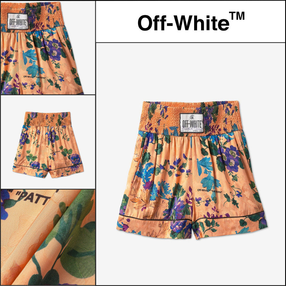 【Off-White】Logo Patch Floral Print Shorts Peach Orange