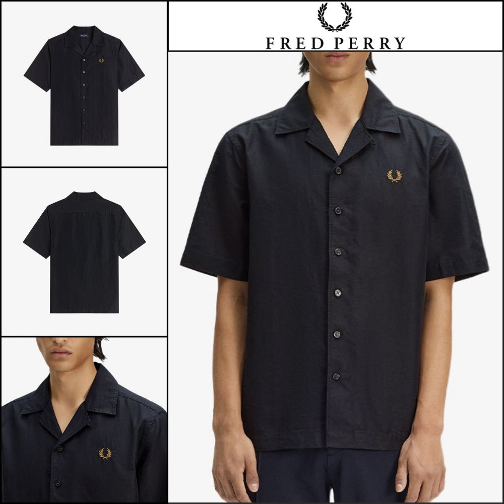 【FRED PERRY】Linen Blend Revere Collar Shirt Black