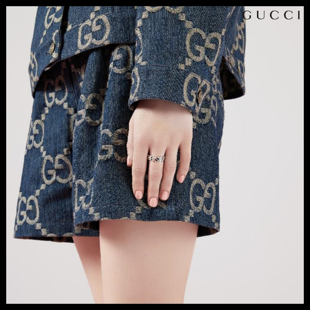 【GUCCI】Interlocking Enamel Chain Wide Ring BLACK