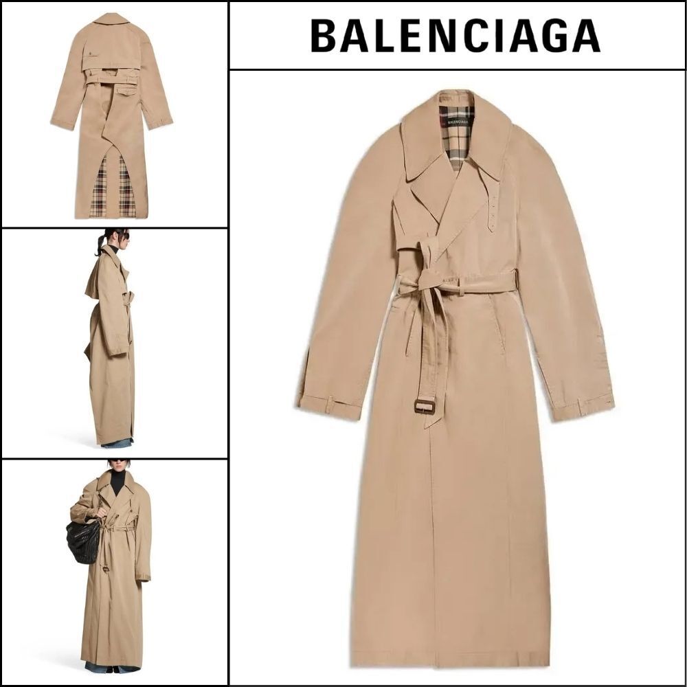 【BALENCIAGA】Maxi Deconstructed Trench Coat In Dark Beige