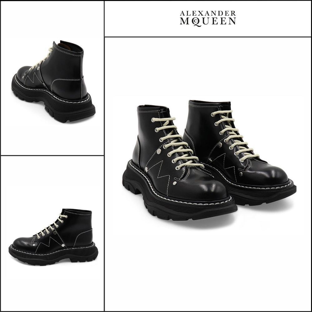 【Alexander Mcqueen】Tread Lace-Up Boots in Black/Silver