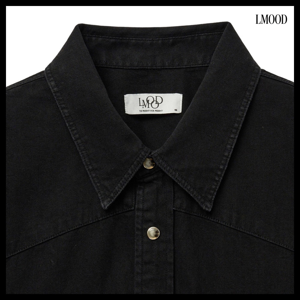 【LMOOD】Terry Denim Shirt Pure Black