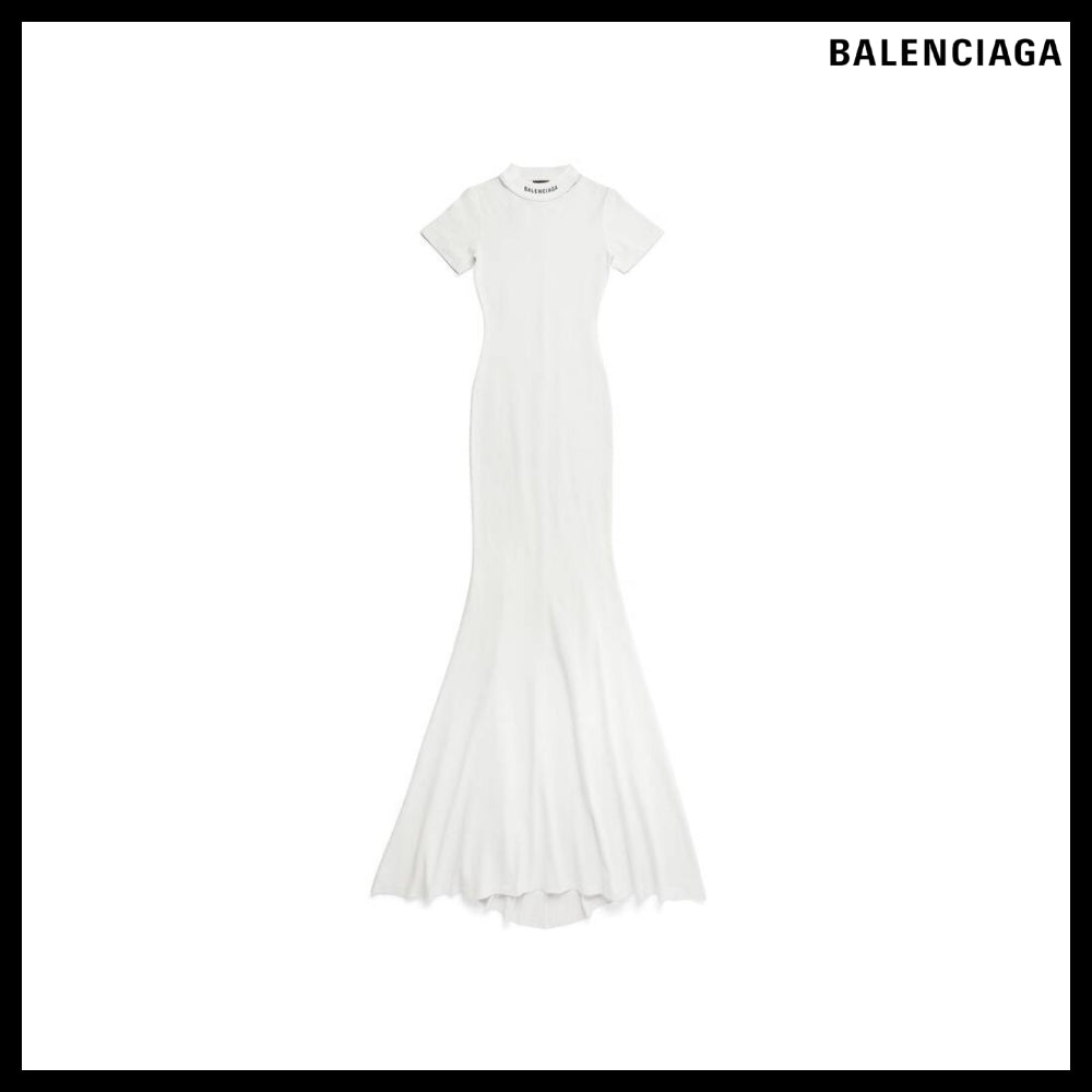 【BALENCIAGA】Women's Maxi T-Shirt Dress in White