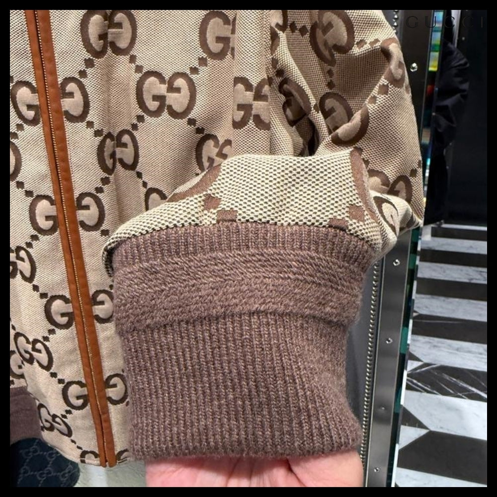 【GUCCI】Jumbo GG Cotton Canvas Blouson Jacket Camel Ebony