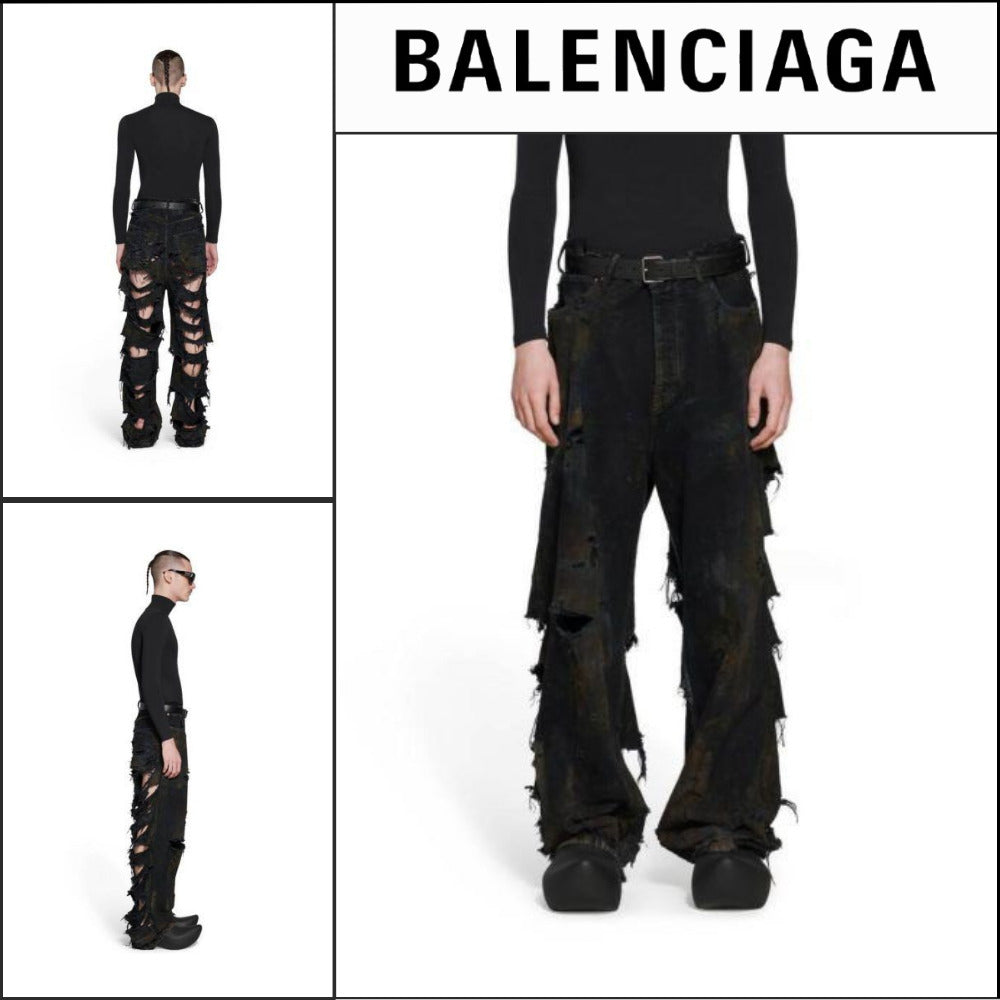 【BALENCIAGA】Super Destroyed Baggy Pants Black