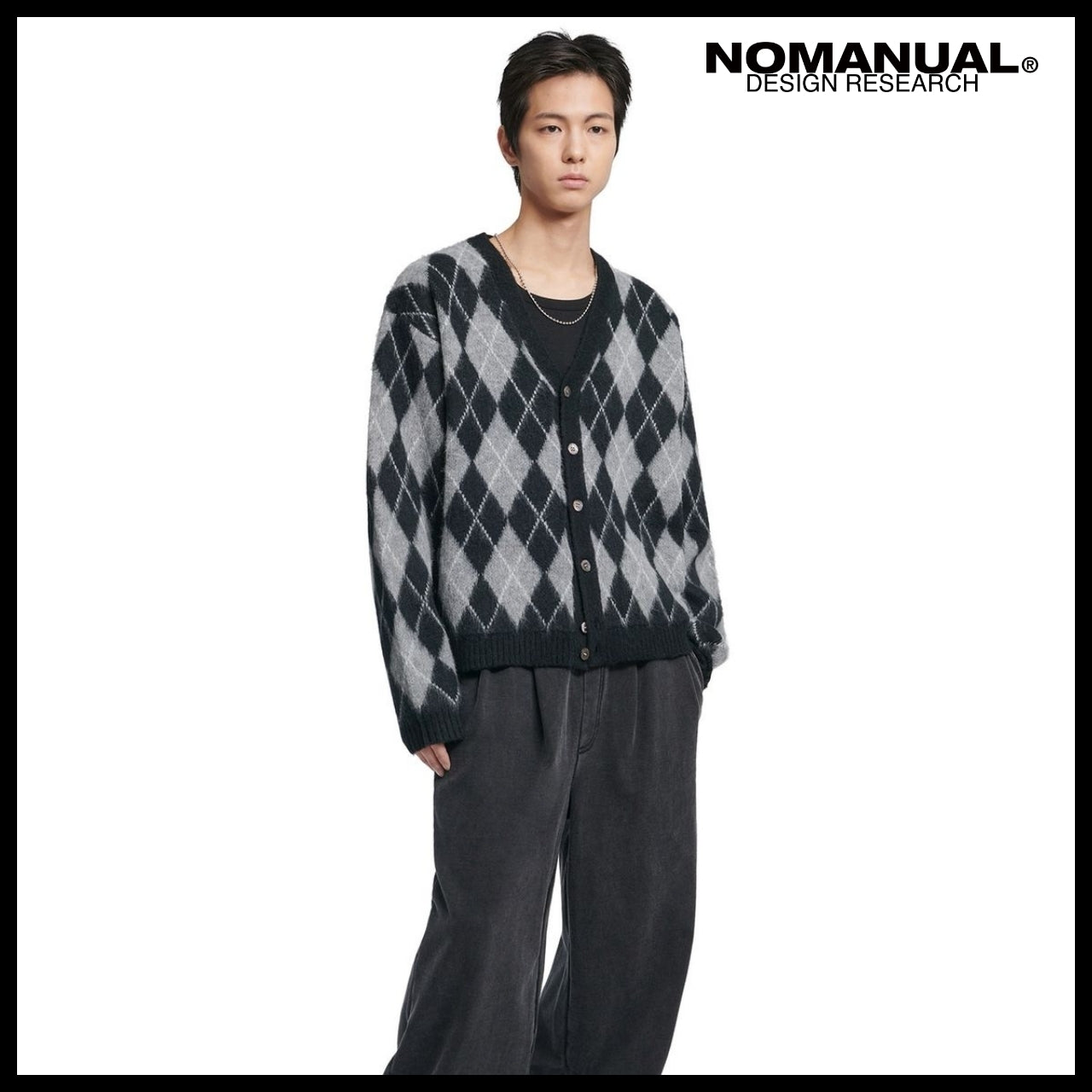 【NOMANUAL】Argyle hairy cardigan (4 colors)