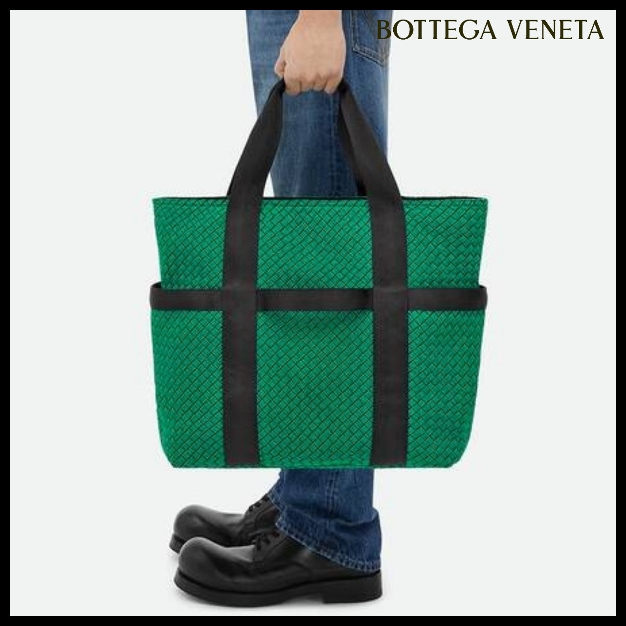 【BOTTEGA VENETA】VOYAGER ZIPPED TOTE PARAKEET DEEP BLACK