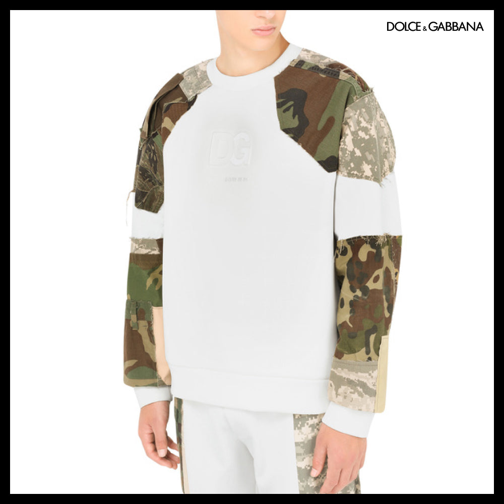 【Dolce&Gabbana】CAMOUFLAGE PATCHWORK SWEATSHIRT DG LOGO