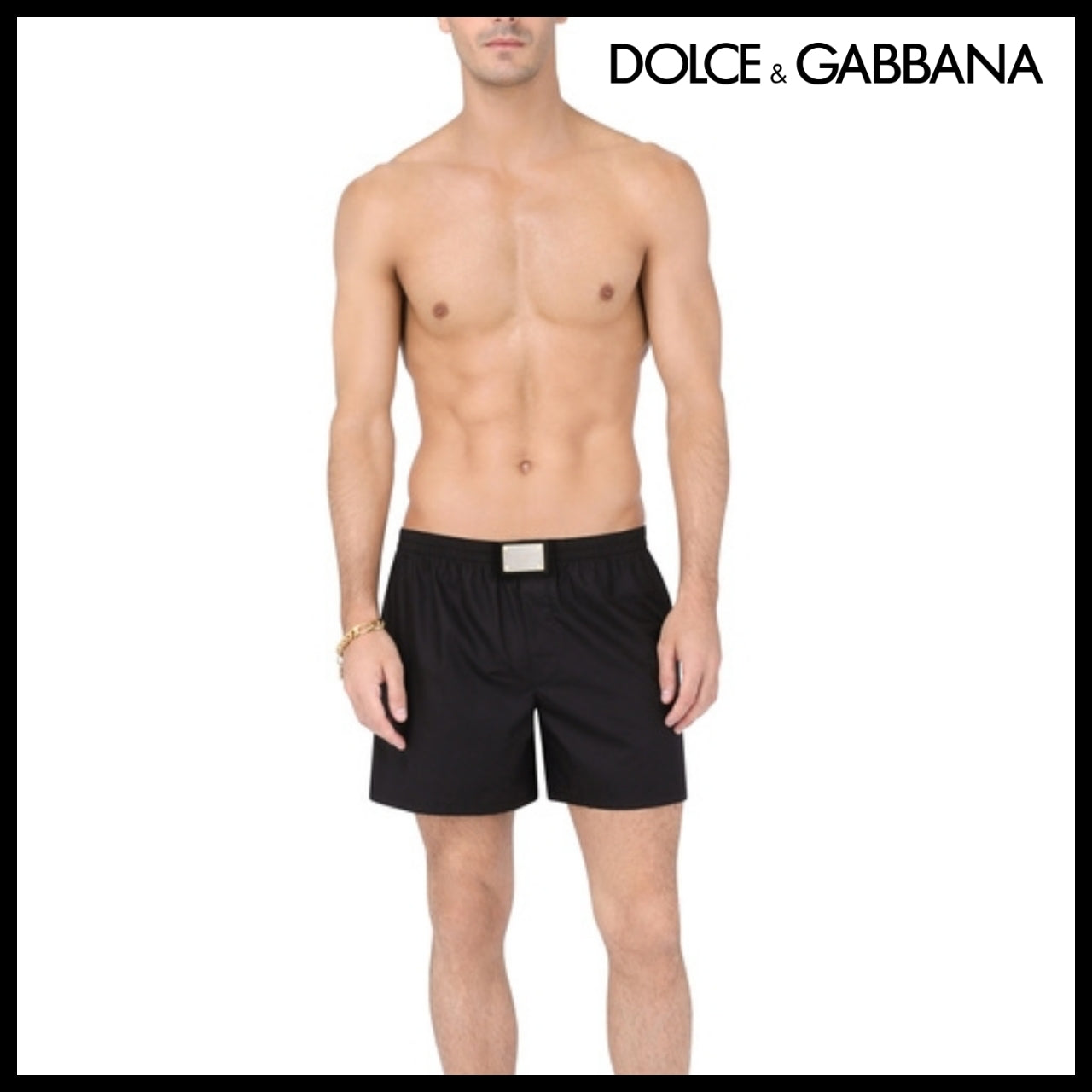 【Dolce & Gabbana】LONG COTTON BOXERS WITH METAL LOGO PLATE