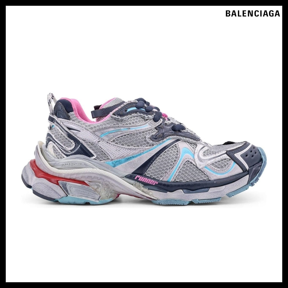 【BALENCIAGA】Runner 2 Mesh PU Sneakers Blue Pink Red