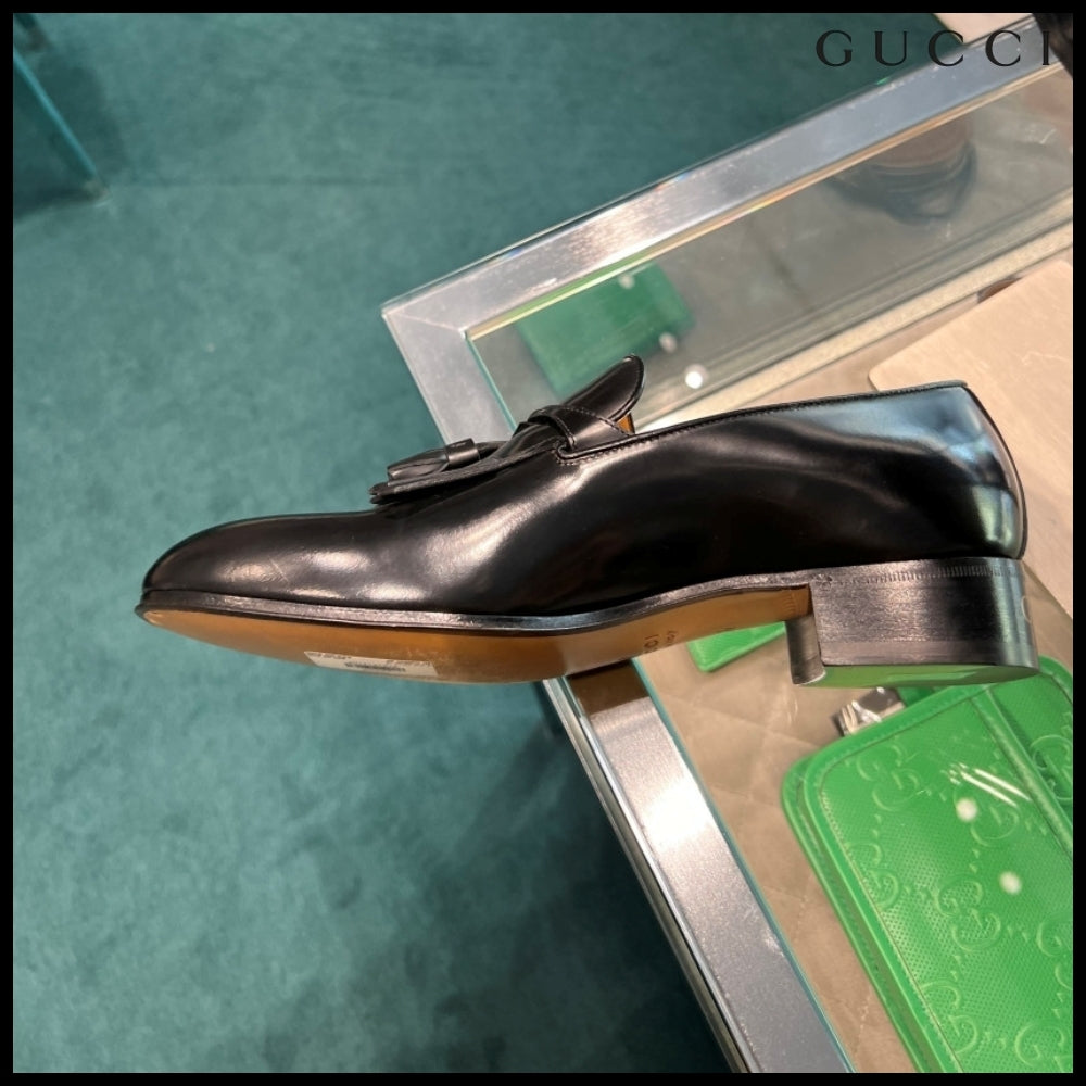 【GUCCI】PARIDE Tassel Fringe Leather Loafers Black