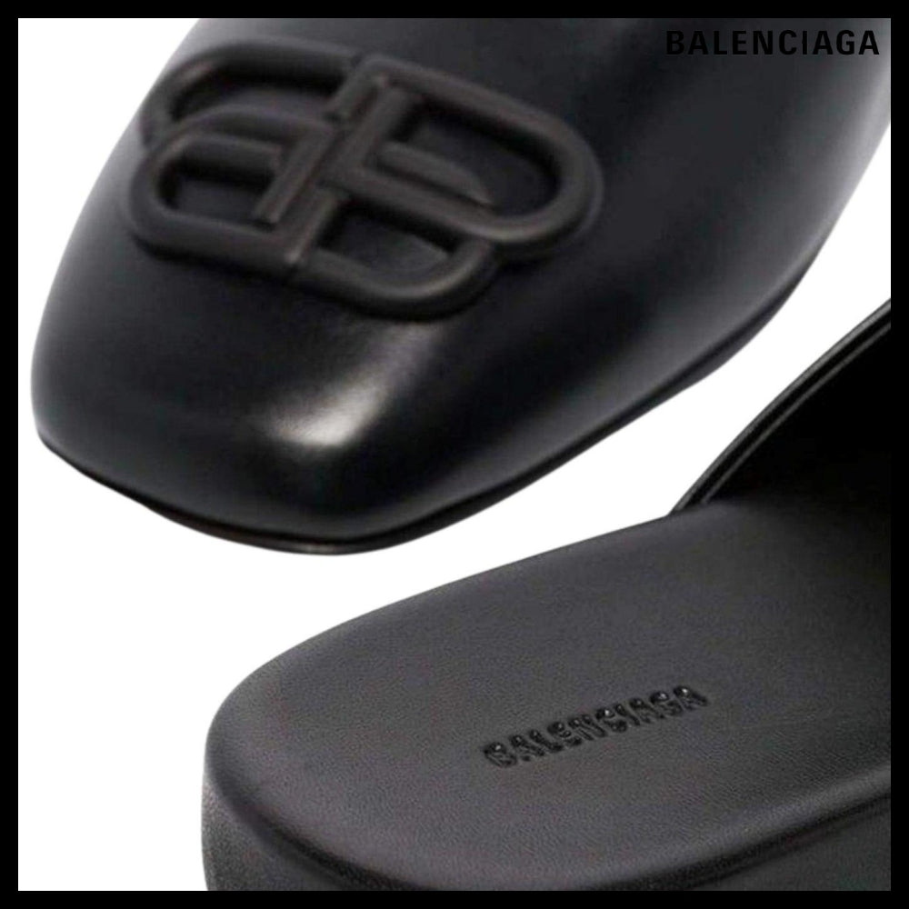 【Balenciaga】Black BB Logo Leather Slipper Shoes