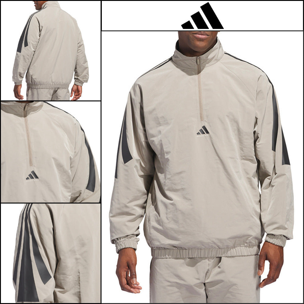 【ADIDAS】 Basketball Woven Half-Zip Sweater Putty Beige