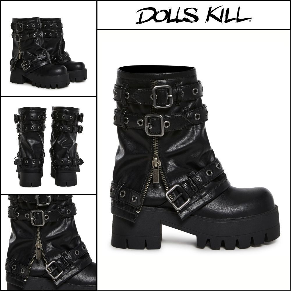 ◆DOLLS KILL◆DARKER WAVS Warp Combat Boots Black