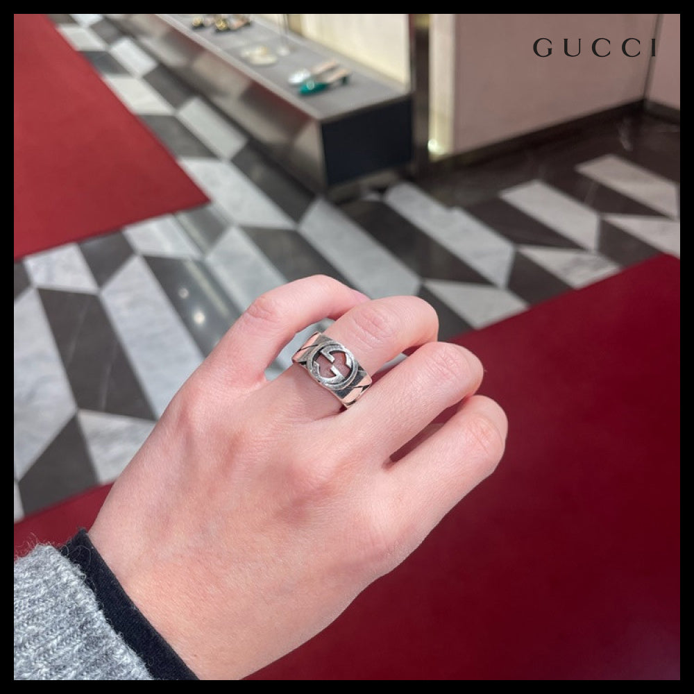 【GUCCI】Interlocking G Chain Wide Ring Silver
