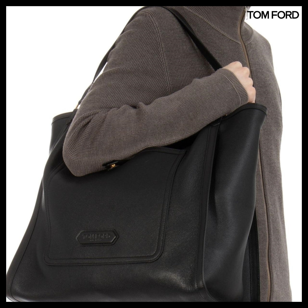 【TOM FORD】LEATHER LUGGAGE SHOULDER BAG BLACK H0574