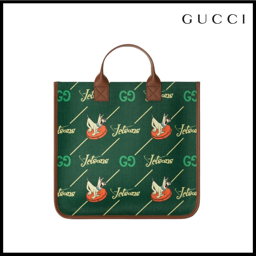【GUCCI】GG Jetsons Green Brown Trim Tote Bag
