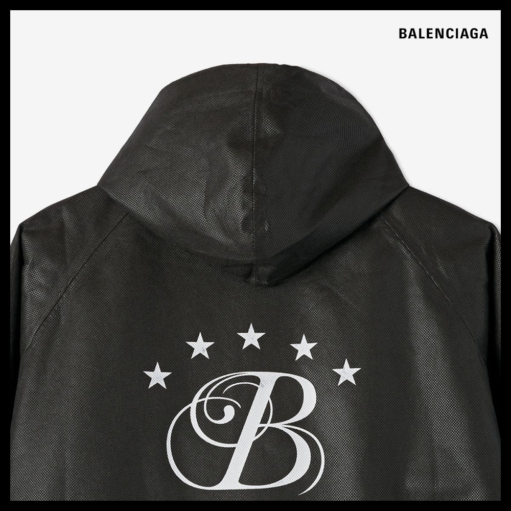 【BALENCIAGA】Logo Long Rain Coat Black