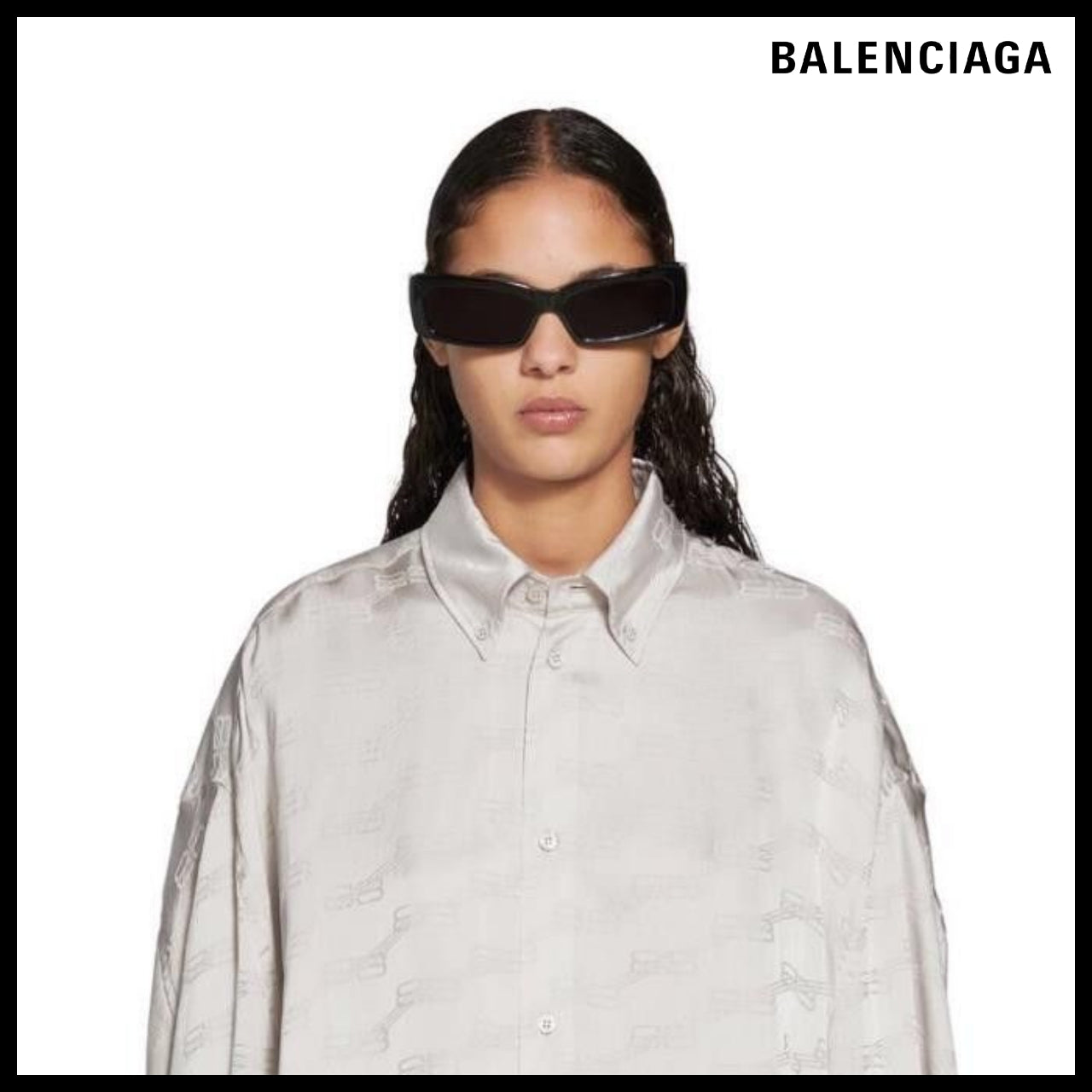 【BALENCIAGA】BB Monogram Twisted Sleeve Shirt Grey
