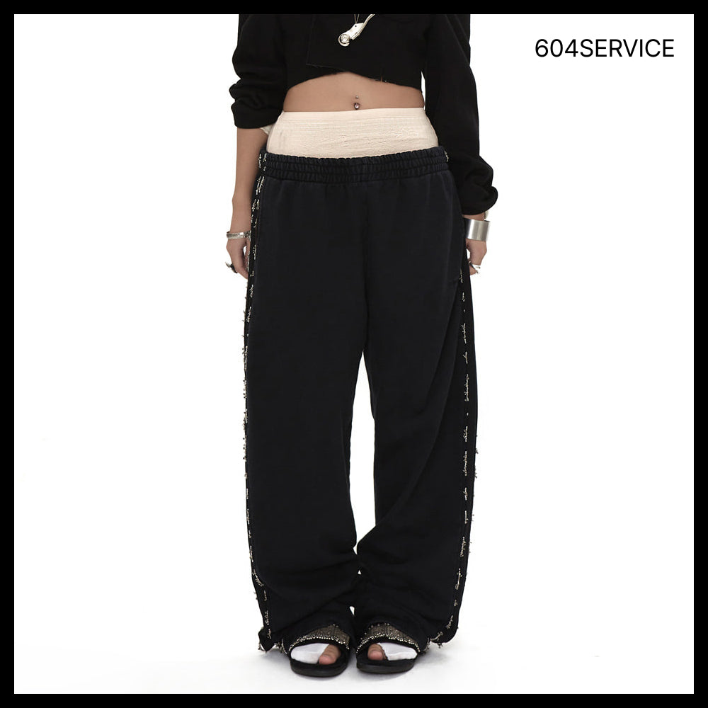 【604service】Beaded Track Pants - Pigment Washed Black