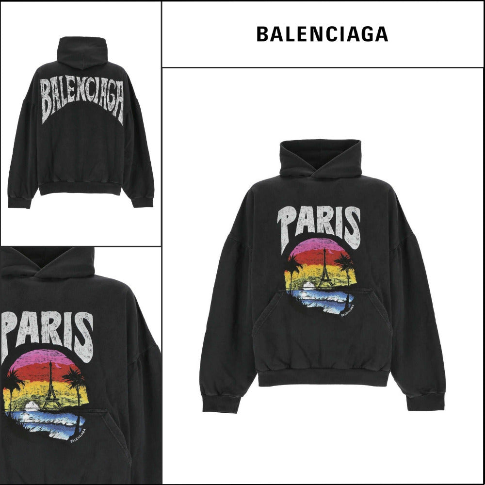 【BALENCIAGA】Paris Tropical Round Hoodie Oversized Black