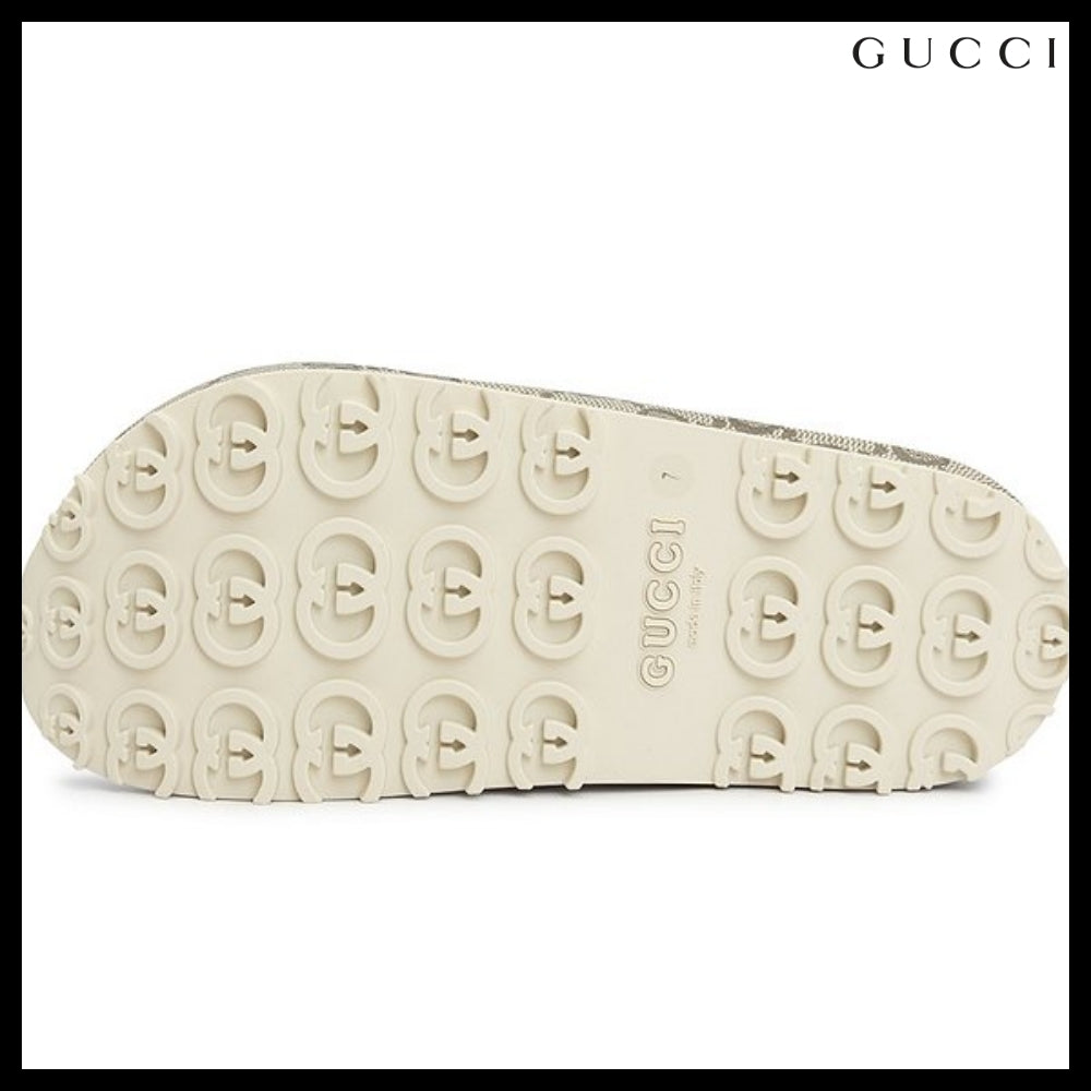 【GUCCI】Interlocking GEmbossedLogoMen'sSlippers BeigeEbony