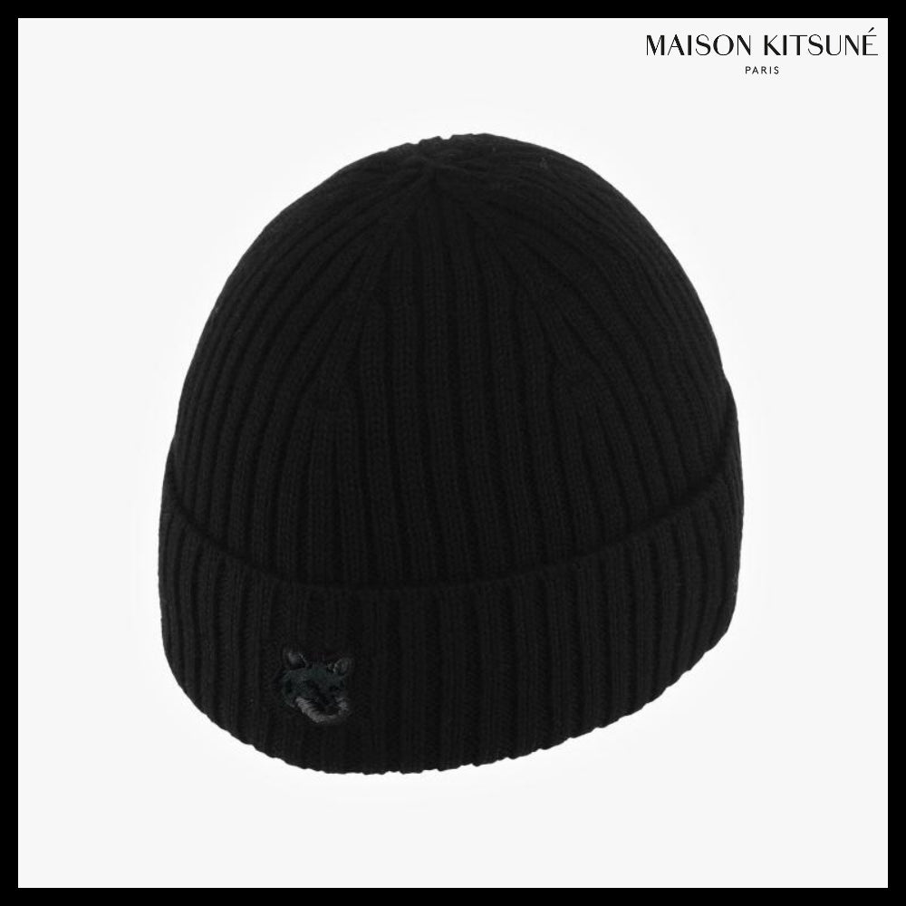 【MAISON KITSUNE】Bold Fox Head Beanie Black
