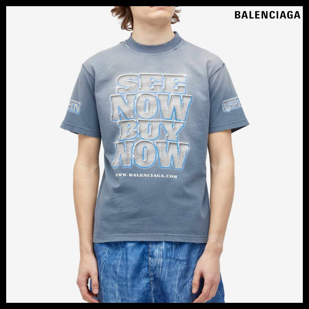 【BALENCIAGA】See Now Buy Small Fit T-Shirt Washed Blue