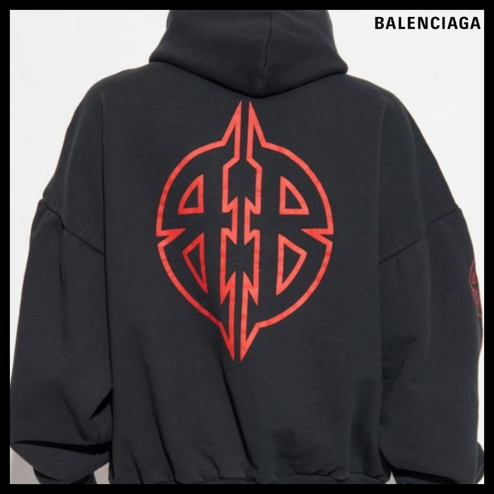 【BALENCIAGA】Round Hoodie Faded Black Red
