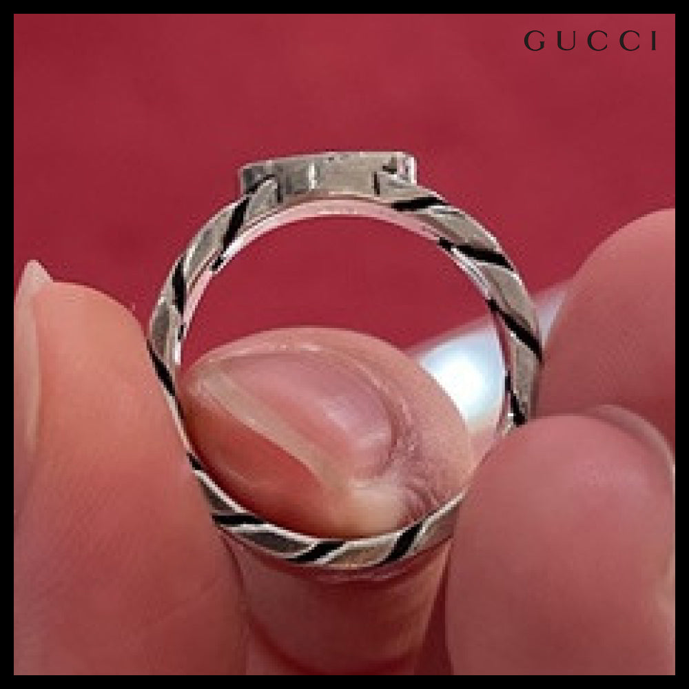 【GUCCI】Enamel Mini Interlocking Chain Ring Silver