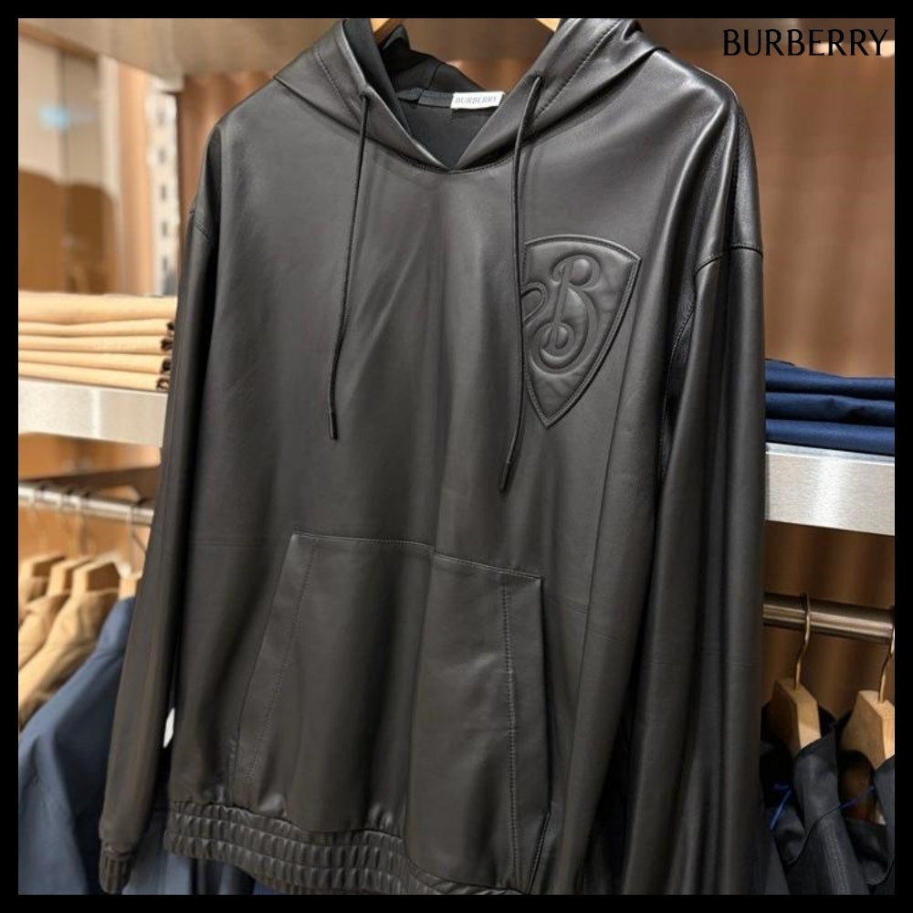 【Burberry】B Shield Lambskin Hooded T-Shirt Black