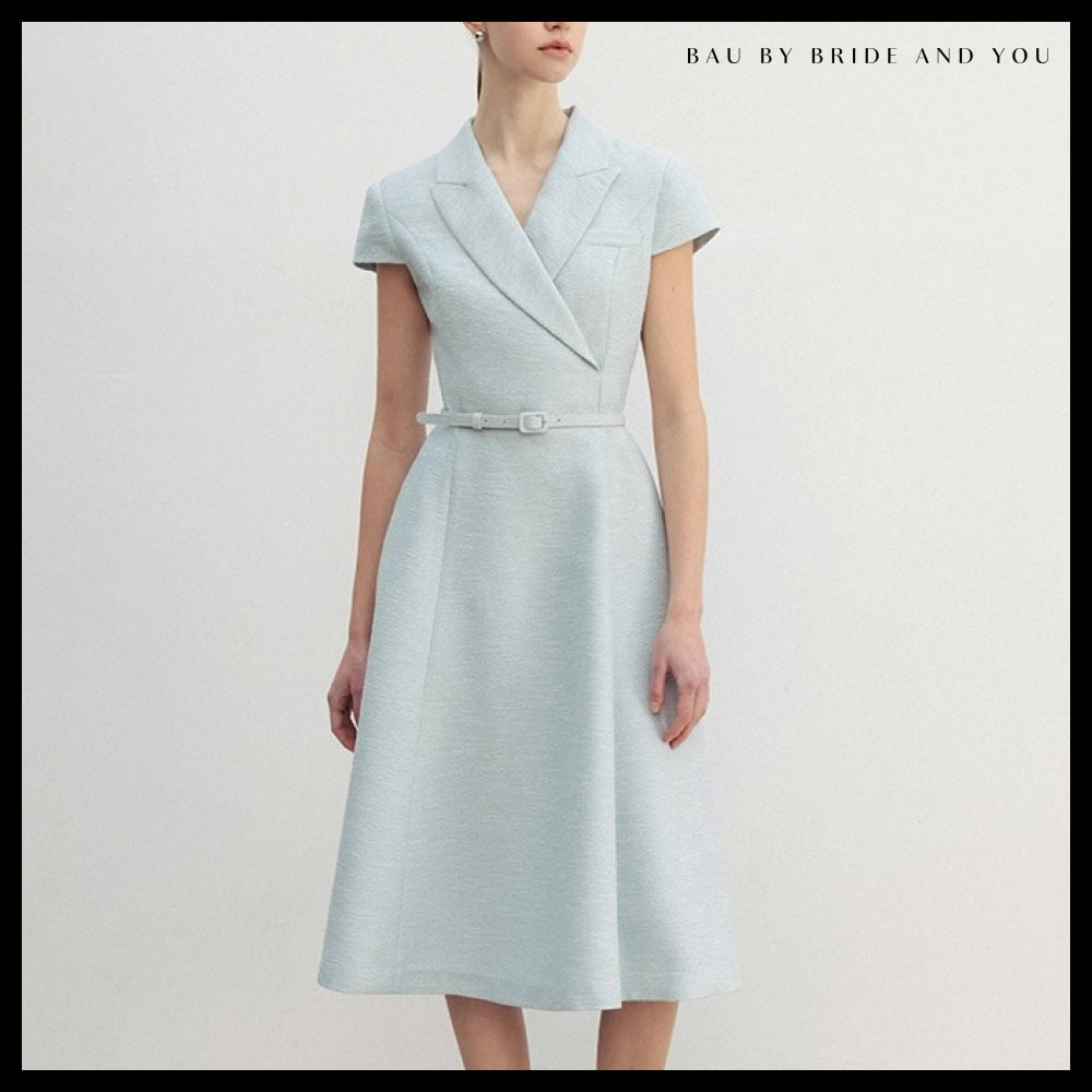 【BAU】VERONICA Peaked collar capsleeve flared midi tweed