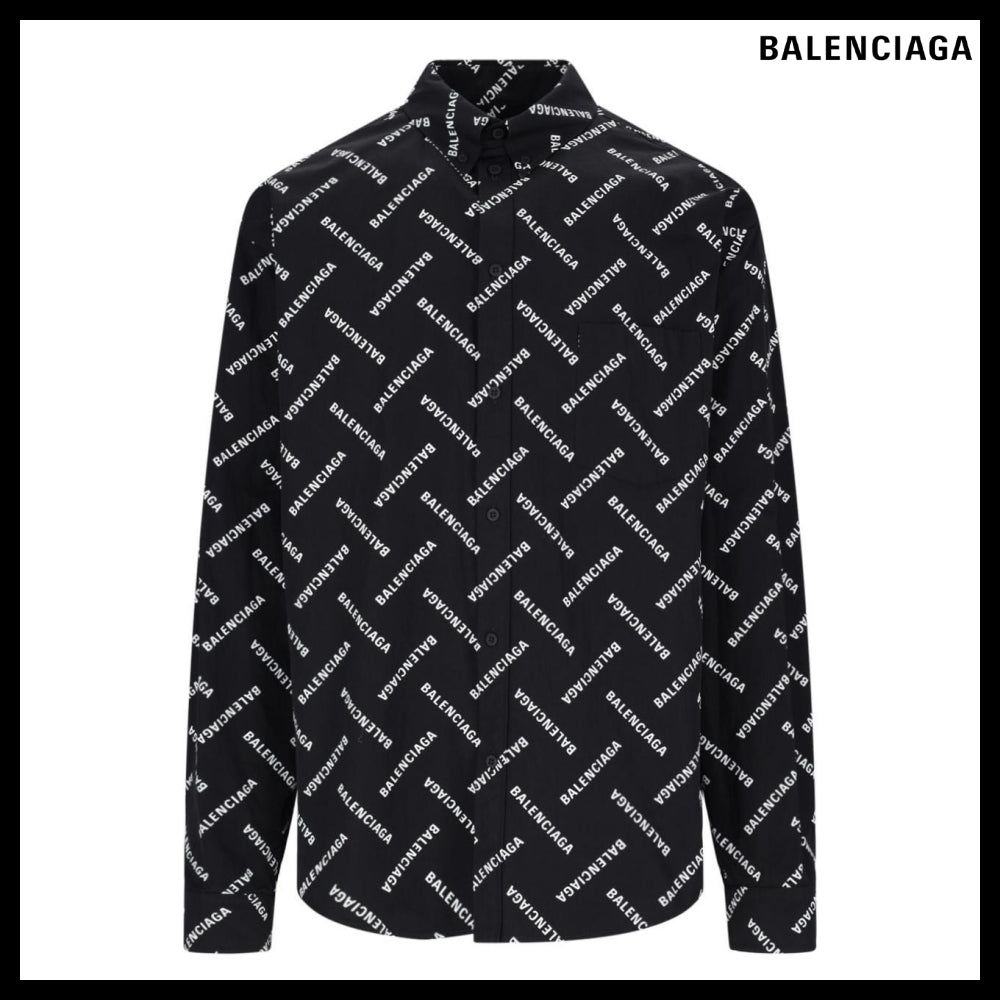 【BALENCIAGA】Allover Logo Printed Long-Sleeved Shirt