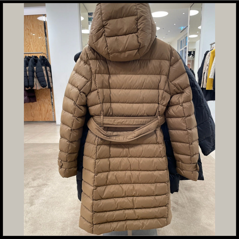 【BURBERRY】WITLEY Belted Long Down Coat Taupe Brown