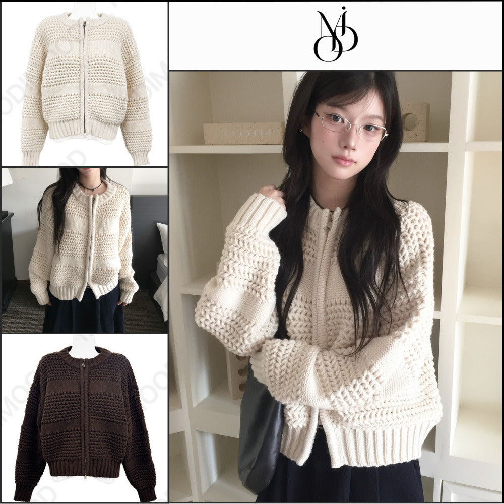 【MODIMOOD】Heavy Knit Half Zip-Up 2 Colors