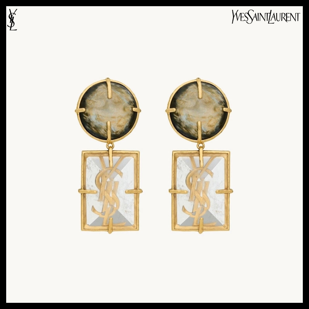 【Saint Laurent】Crystal Rock Pendant Earrings