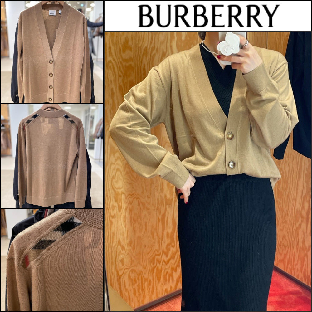 【Burberry】TULIP V-Neck Wool Cardigan Camel