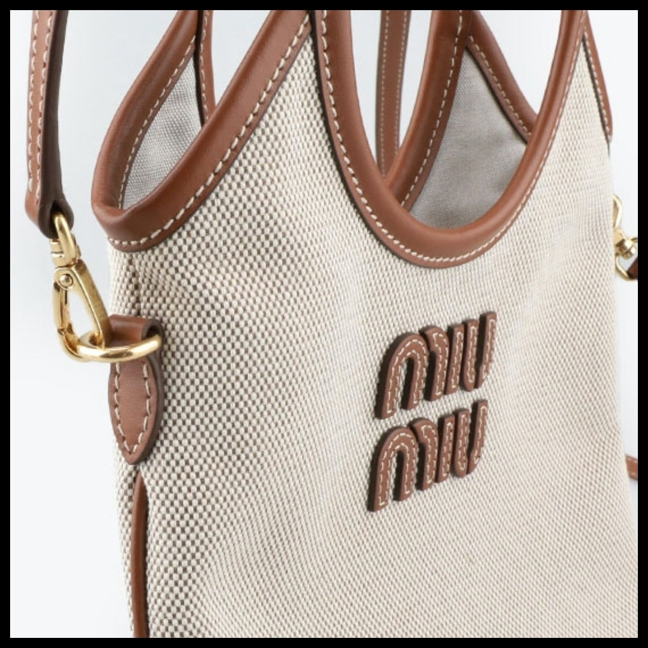【Miu Miu】Canvas Leather Ivy Bag Beige Brandy