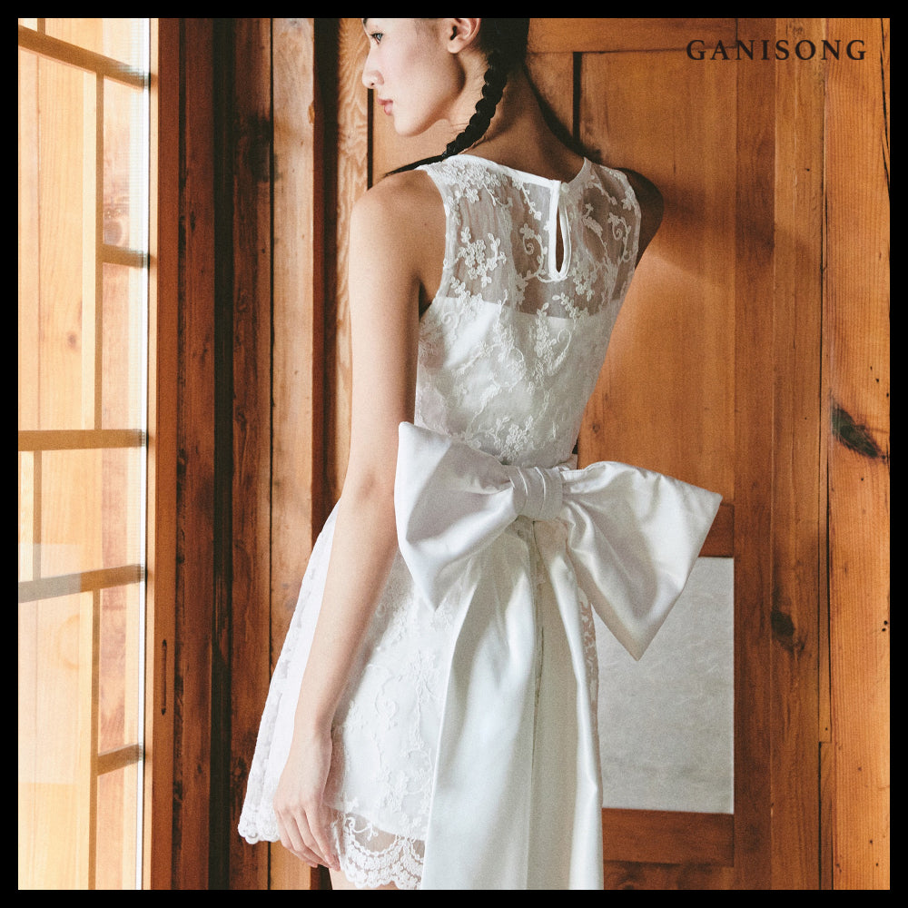 【GANISONG】Bridal Almond Mini Dress White