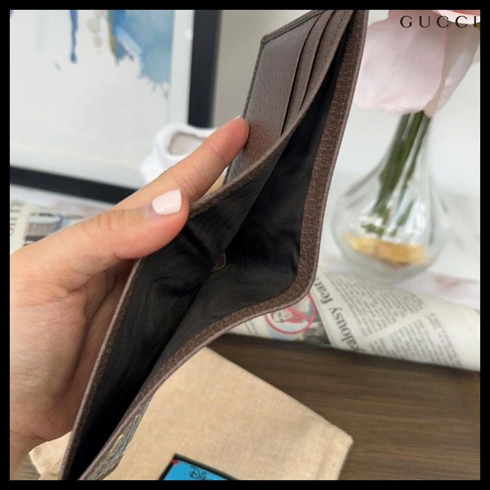 【Gucci x Disney】Donald Duck Print Canvas Leather Wallet