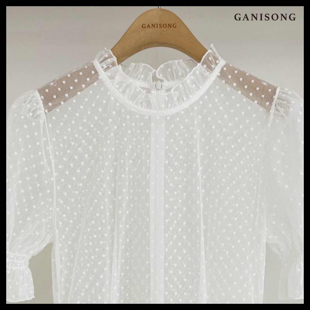 【GANISONG】Bridal Dot Chichi Dress White